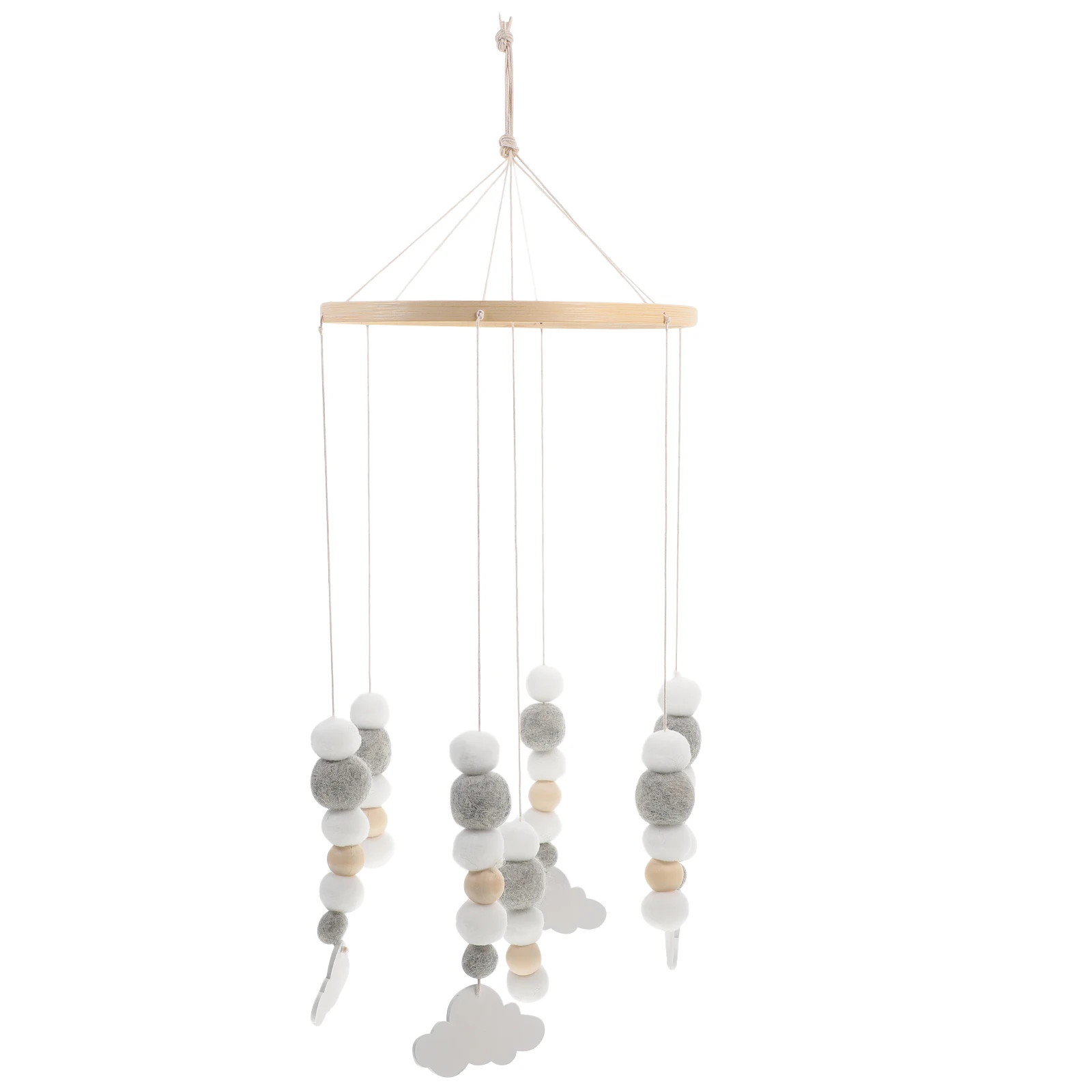 

Bohemian Style Baby Mobile Nursery Room Decor Hanging Ornament For Girls Felt Cloud Wooden Beads Mobile For Baby Girl Bedroom