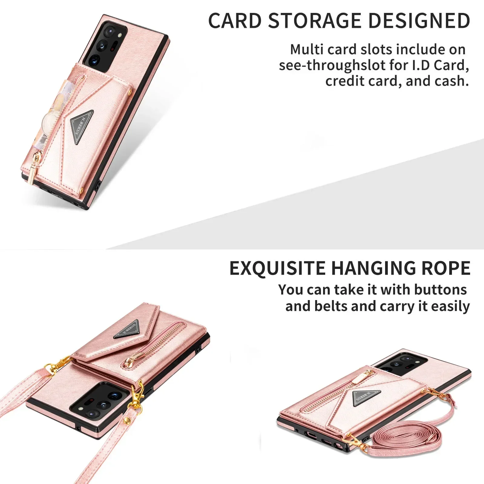 Leather Crossbody Case for Samsung Galaxy S21 S23 S24 FE S22 Plus Note 20 S25 S26 Ultra  Zipper Wallet Lanyard Shockproof Cover