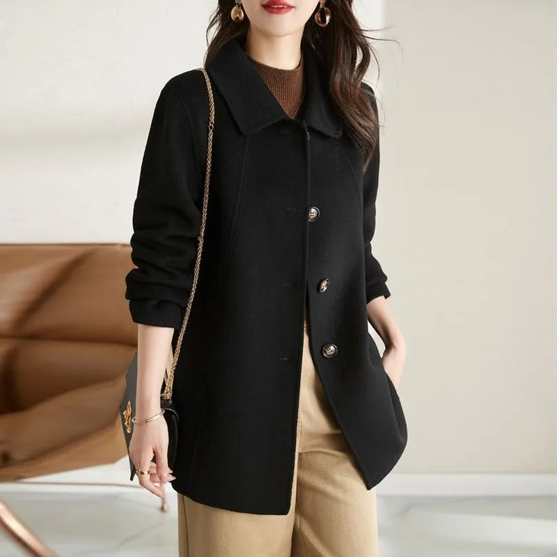New Women's Long Wool Coat, Autumn/winter Casual Trench Coat, Fashion Female Doll Collar, Petite Wool Jacket, Single Breasted