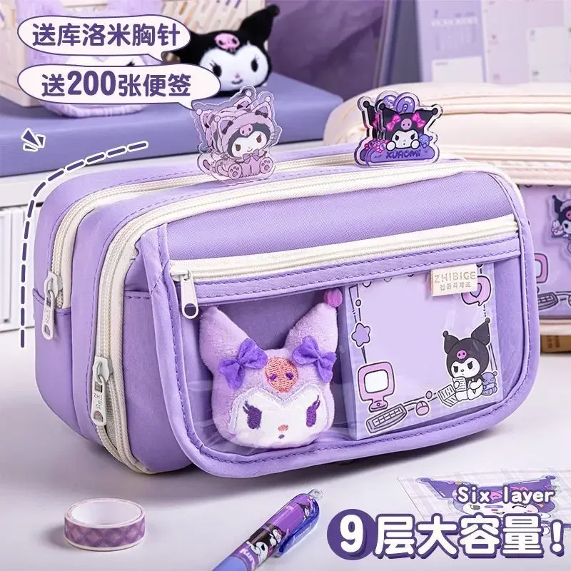 Sanrio Kuromi-子供用の文房具ケース,大容量ペンポーチ,学用品一式,かわいいギフト