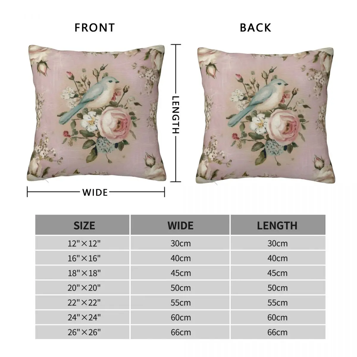 Cabbage Rose And Bird Beauty Square Pillowcase Polyester Linen Velvet Creative Zip Decorative Pillow Case Sofa Cushion Cover 18