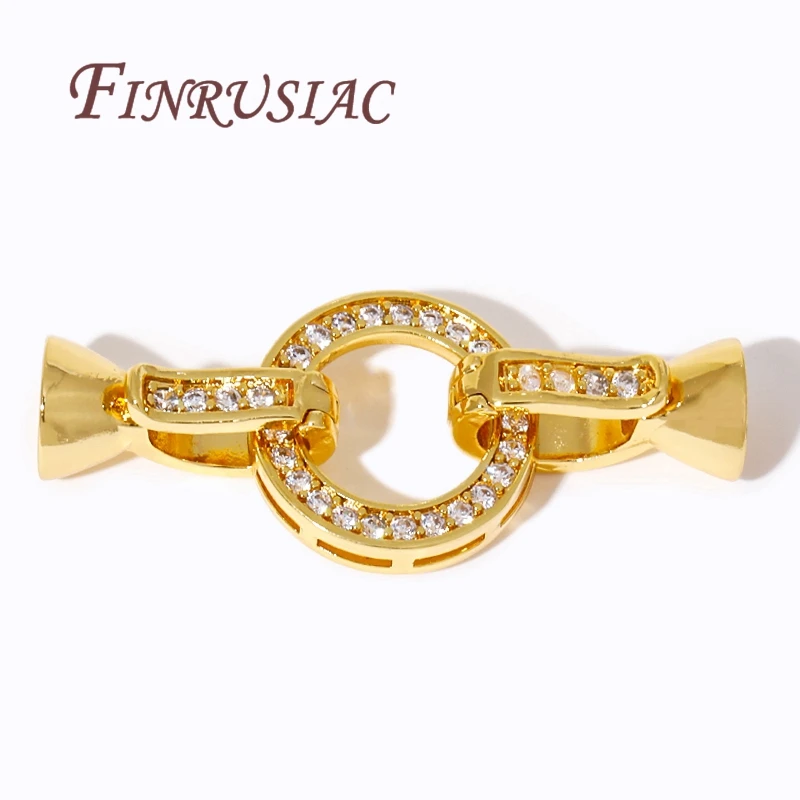 18K Real Gold Plated Brass with Zircon End Beads Clasp,Round Connector Clasps For Jewelry Making,Fastener Connecting Findings