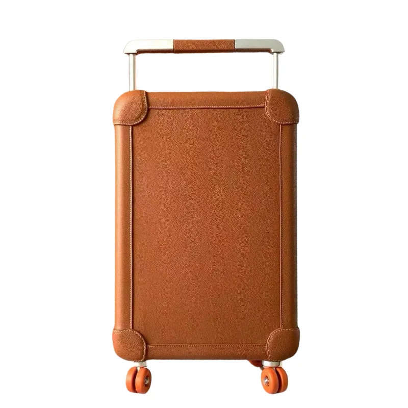 Luggage leather travel pure hand sewn boarding trolley case