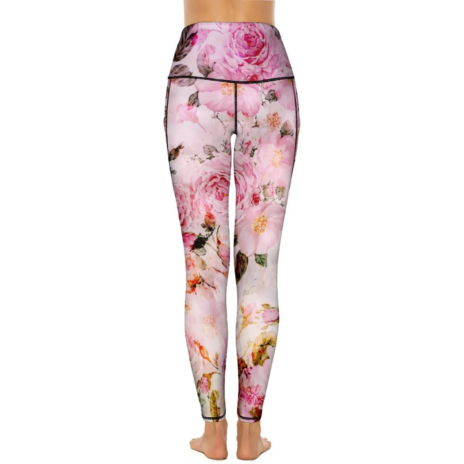 Watercolor Rose Leggings Sexy Pink Floral Print Push Up Yoga Pants Aesthetic Elastic Leggins Women Graphic Fitness Sport Legging