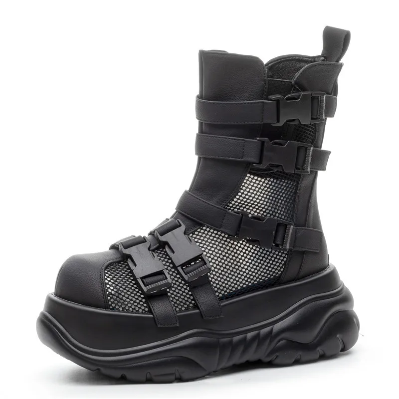 

European Station Summer Thick-soled Hollow Mesh Boots Punk Sandals Breathable Thin Mesh Fashion