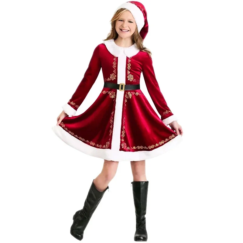 Kids Christmas Party Santa Claus Outfits Children Xmas Cosplay Dress Carnival Clothes New Year Stage Performance Boy Girl New