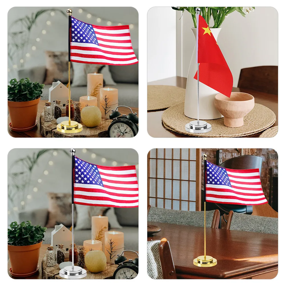 2Pcs Metal Desk Flag Holder Sturdy Desktop Flagpole with Stable Base for Indoor Flag Display Office Home Classroom Use