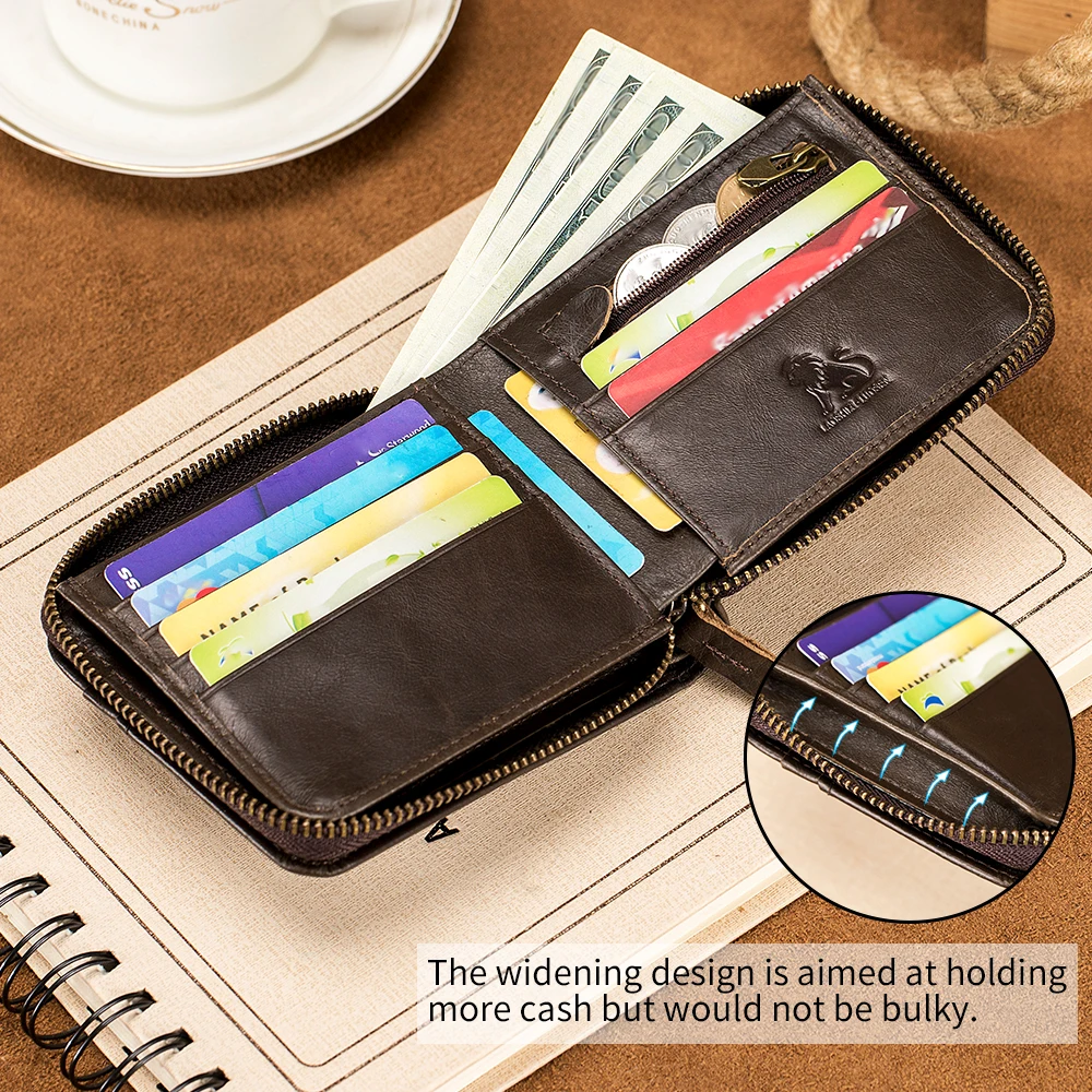 RFID Blocking Anti-theft Wallet, Top Layer Cowhide Zipper Wallet, Multi-Card Card Driver's License Photo Album Holder