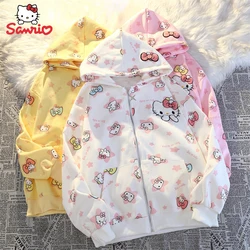 Cartoon Sanrio hello kitty printed sweatshirt jacket cute student cartoon printed cardigan hooded student girl loose jacket