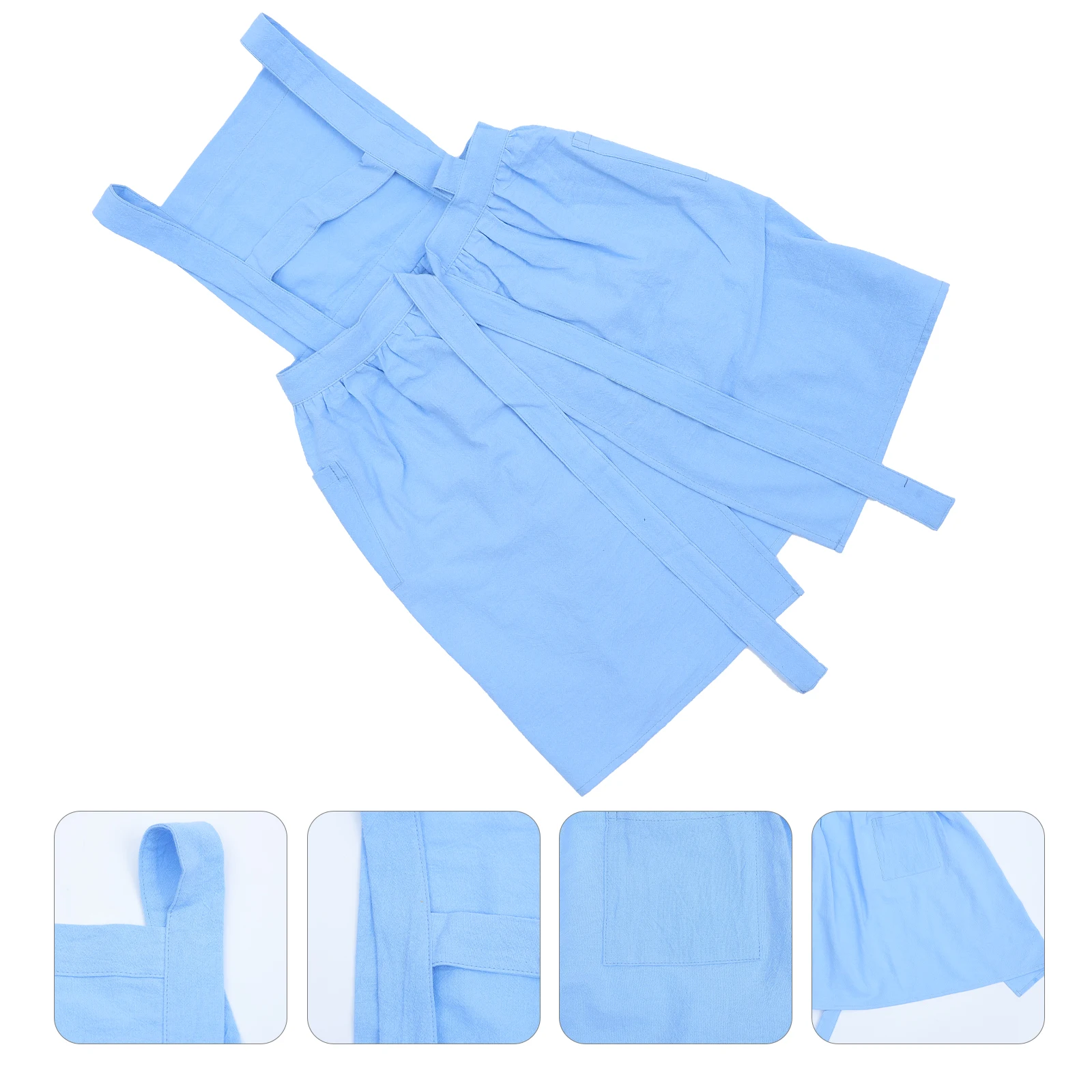 

Children Baking Apron Kids Painting Blue Cotton M Size Double Pocket Comfortable Breathable Linen Versatile Home Kitchen