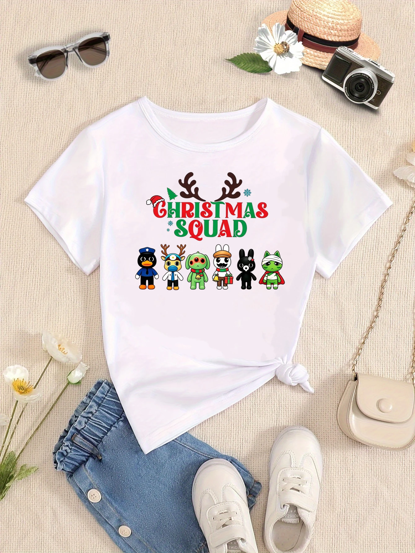 Christmas Squad Animal Doctor Printed T Shirt Girls/Boys Christmas Gift T-Shirt Kawaii Kids Clothes Short Sleeve T-Shirt