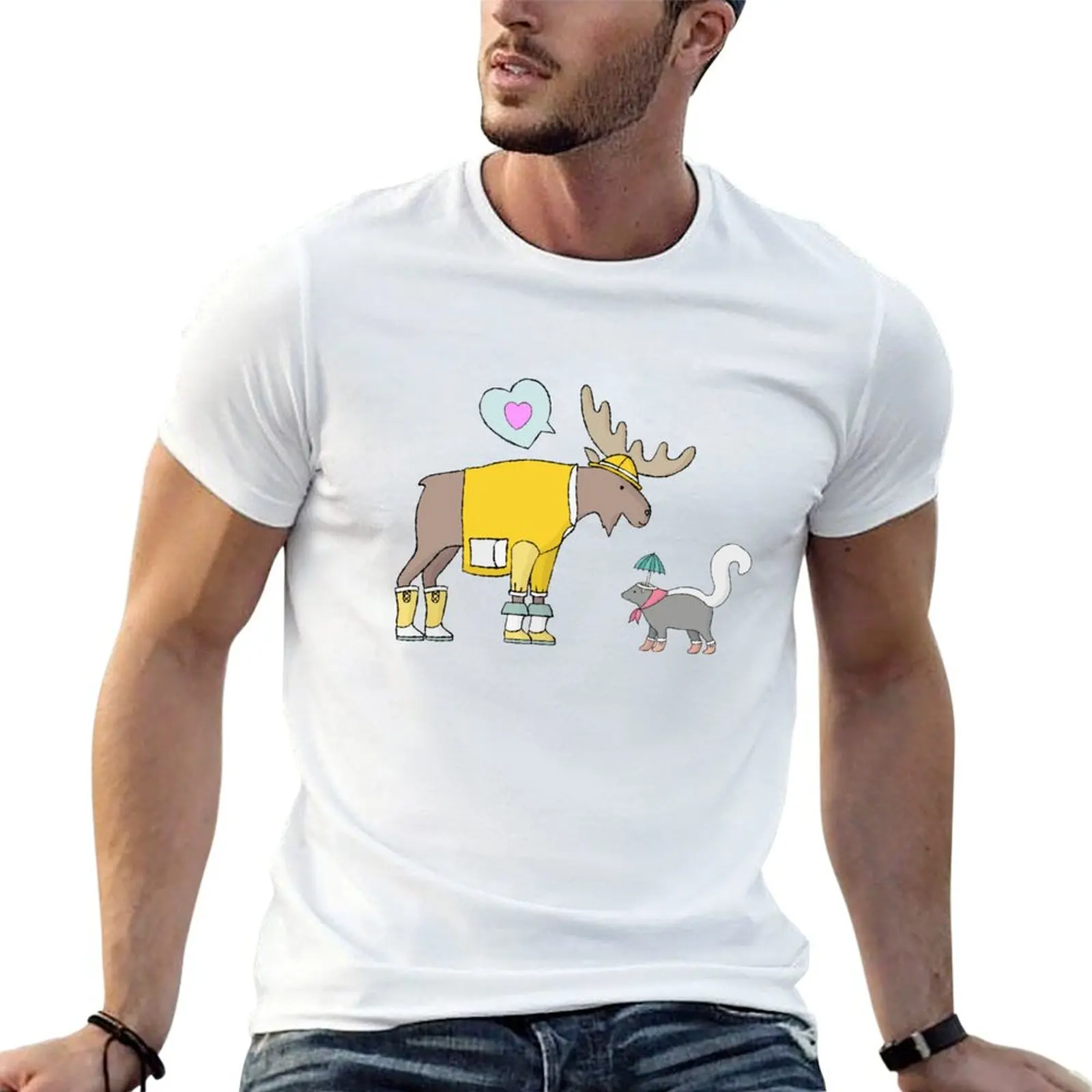 Moose and Skunk T-Shirt Big and Tall Solid Color T-Shirt