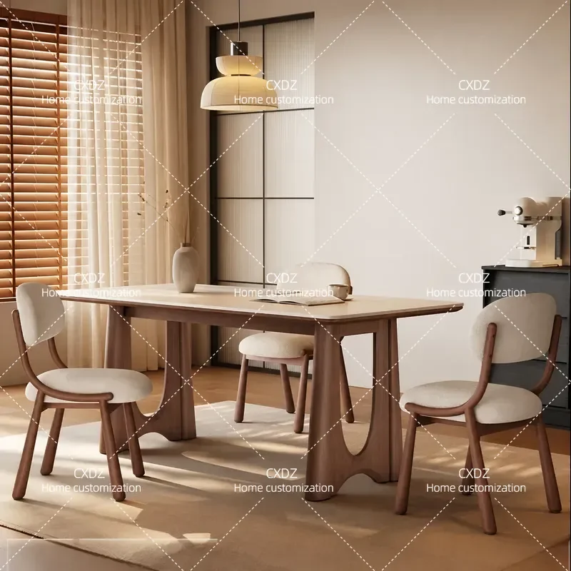 Medieval Solid Wood Dining Table Small Household 2026 New Guangdong Foshan Full Support White Matte Rock Table