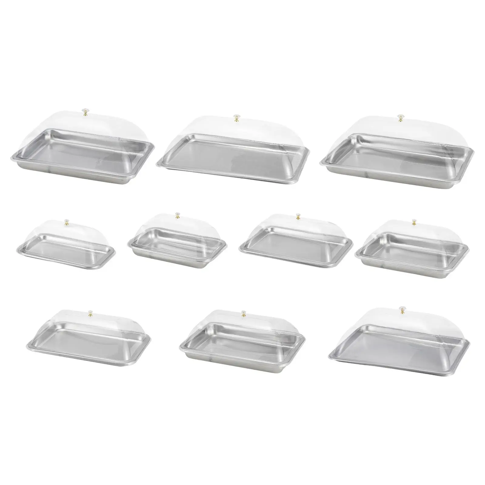 Rectangle Covered Food Tray Stainless Steel Serving Plate with Dustproof Lid for Catering Buffet Desserts and Party Snacks