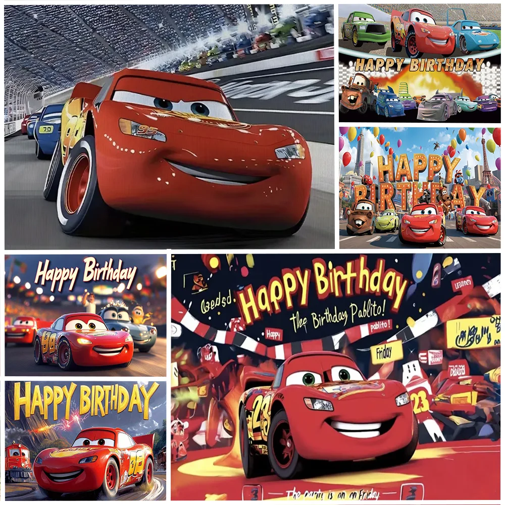 

McQueen Racing Theme Children Cool Boys Birthday Party Decorative Background Movie Cars Backdrop Baby Shower Photography Props