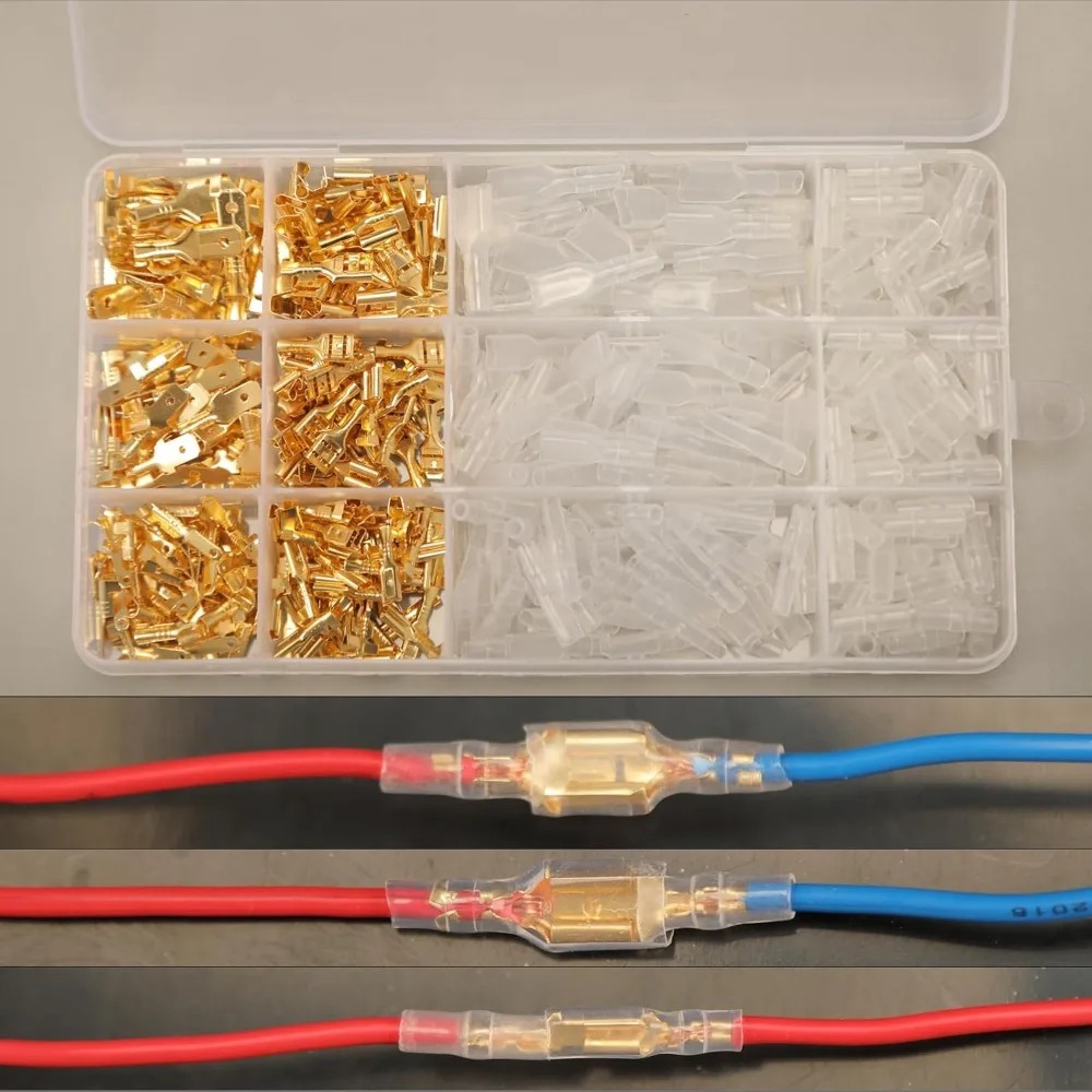 480pcs Male and Female Spade Connectors Kit with Insulating Sleeve 2.8mm 4.8mm 6.3mm Crimp Terminals Electrical Wire Connector