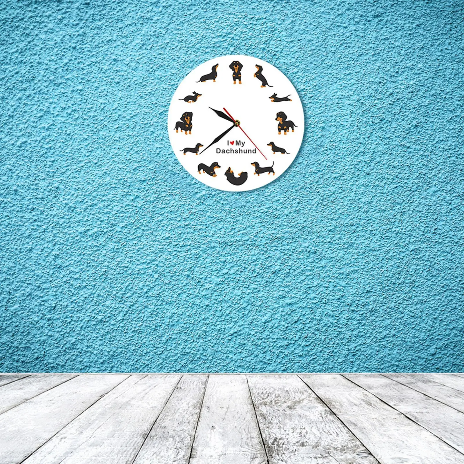 30cm Wall Art Hanging Clock Dachshund Theme Decoration Battery Operated Round for Kitchen Room School Bedroom Office Decoration