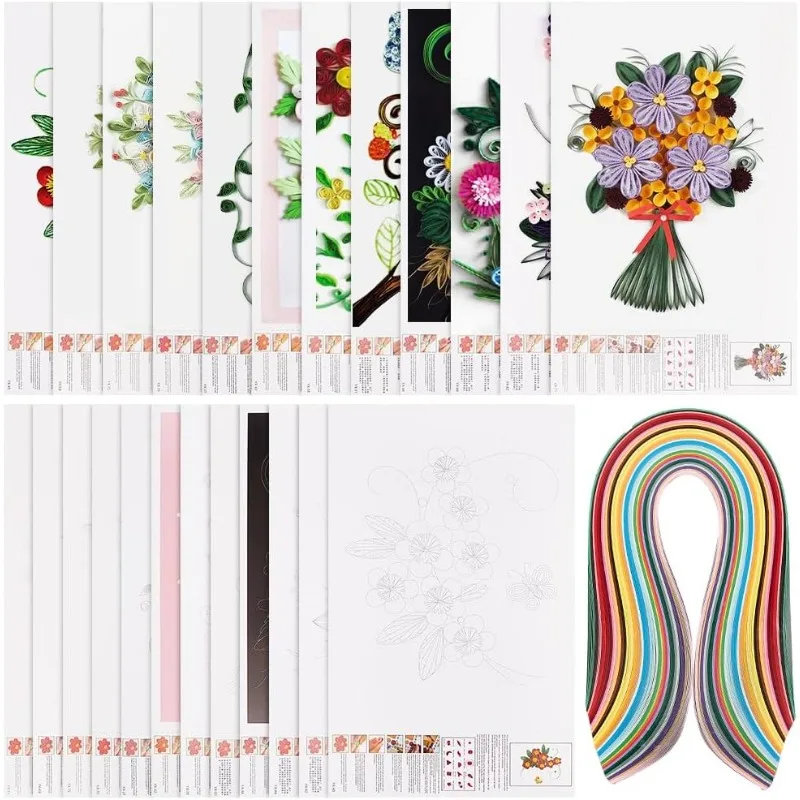 1 Satz 12 Stück Quilling Papiers chablonen mit 36 Farben Streifen Blumen-/Vogel muster Pappe DIY Papier Quilling Werkzeuge Zeichnung