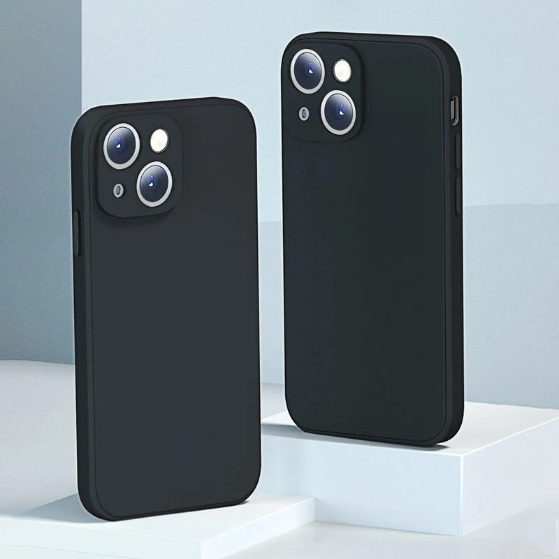 Flüssige Silikon Softcase für iPhone 11 12 13 14 Pro Max 13 Mini 14 plus kontrahierte reine Farbe stoß feste hintere Abdeckung Stoßstange – Detail 1