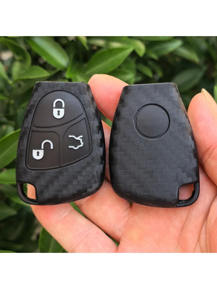 Kohlefaser-Silikon Autoschlüssel-Hülle für Mercedes Benz C B E R Klasse GL CLS CLK SLK W203 W211 W204 3BNT Zubehör Cover