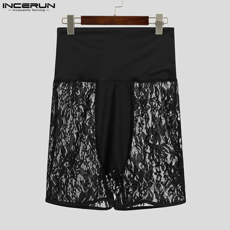 Men Shorts Lace Patchwork High Waist Transparent Shorts Streetwear Elastic 2024 Sexy Summer Fashion Men Bottoms S-5XL INCERUN