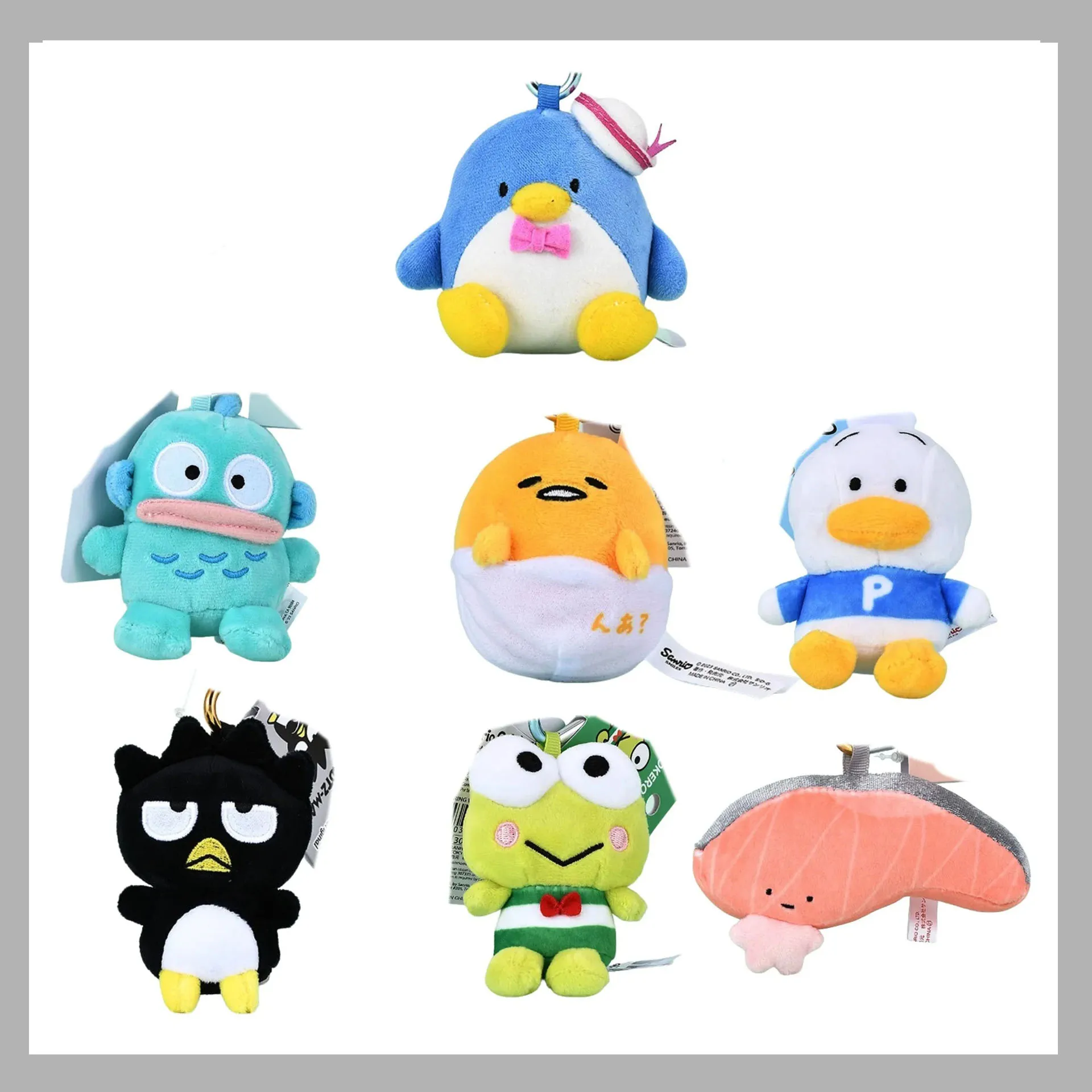 

Kawaii Sanrios Gudetama Sam Gudetama Ahiru no Pekkle Plush Doll Keychain Hangyodon keyring My Melody Stuffed Backpack Pendant
