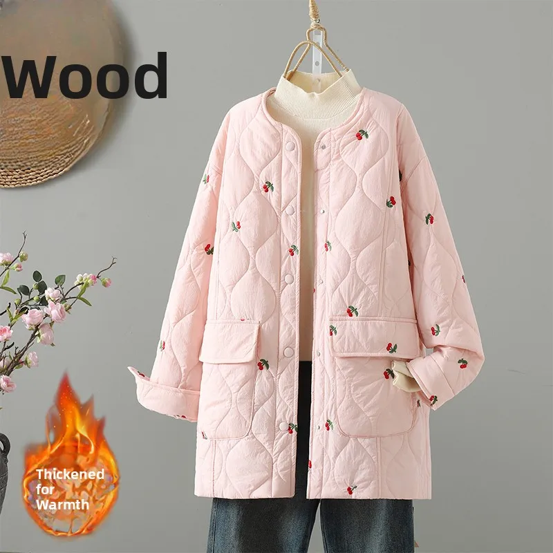 

Warmth Fene ort Sle Cotton Jaet for Mom Autumn Winter Middle-Aged And ly Women's Faionable Pink Cotton Coat
