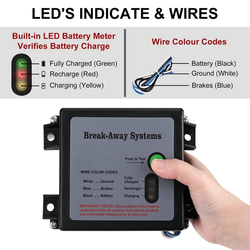 Kit rem Trailer Breakaway dengan saklar lampu Uji LED sistem Breakaway listrik