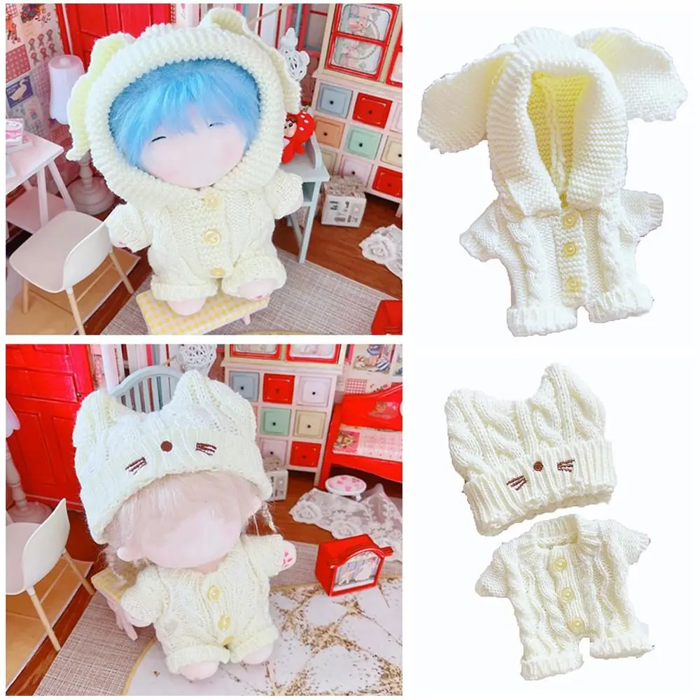 Kawaii  Sweater Cotton  Dolls Rabbit Cat Cartoon Animal Jumpsuits Knitting Bodysuit 20cm  Clothes