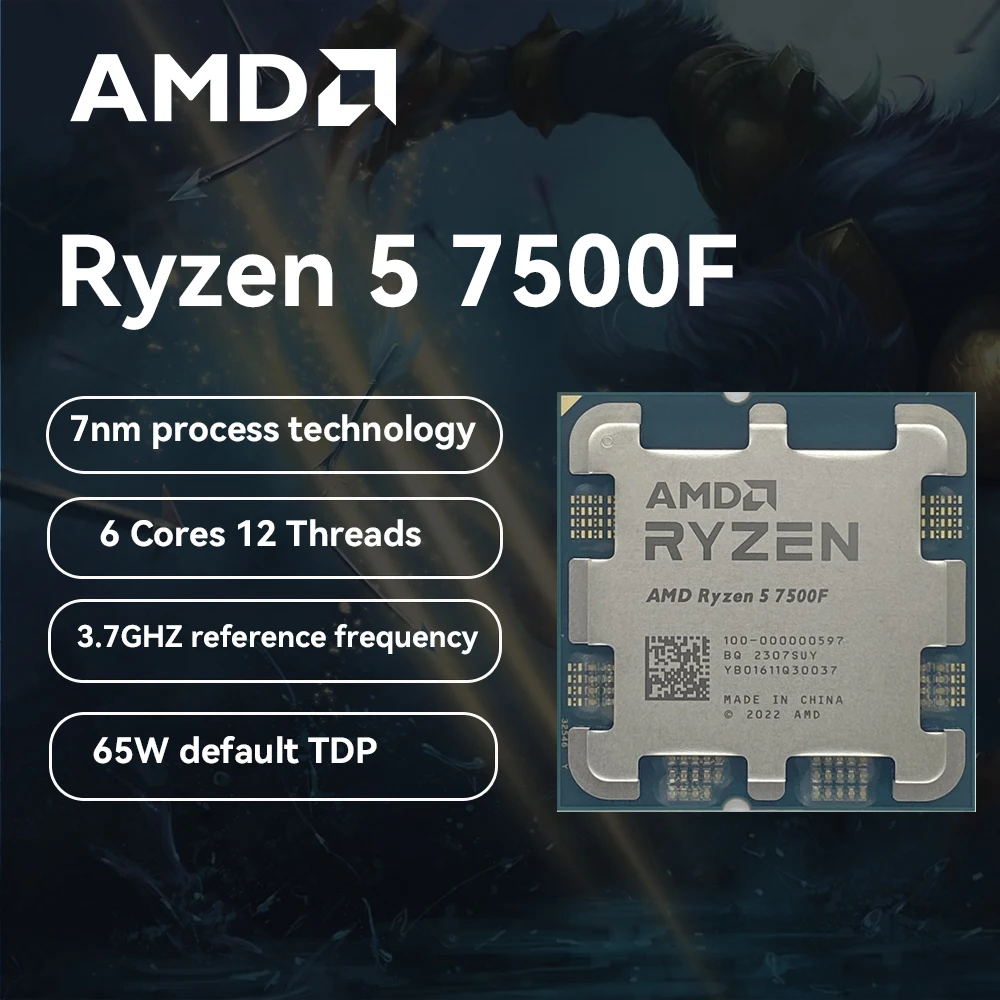 Nouveau processeur d'unité centrale AMD Ryzen 5 7500F R5 7500F 3.7GHz 6 cœurs 12 threads 5NM L3 = 32M 100- 000001015   Plateau Socket AM5 mais sans refroidisseur