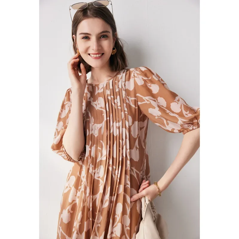 100% Mulberry Silk Dress Elegant Summer Dresses for Women High Quality 2024 New Dress Loose Casual Silk Dress Vestidos Mujer