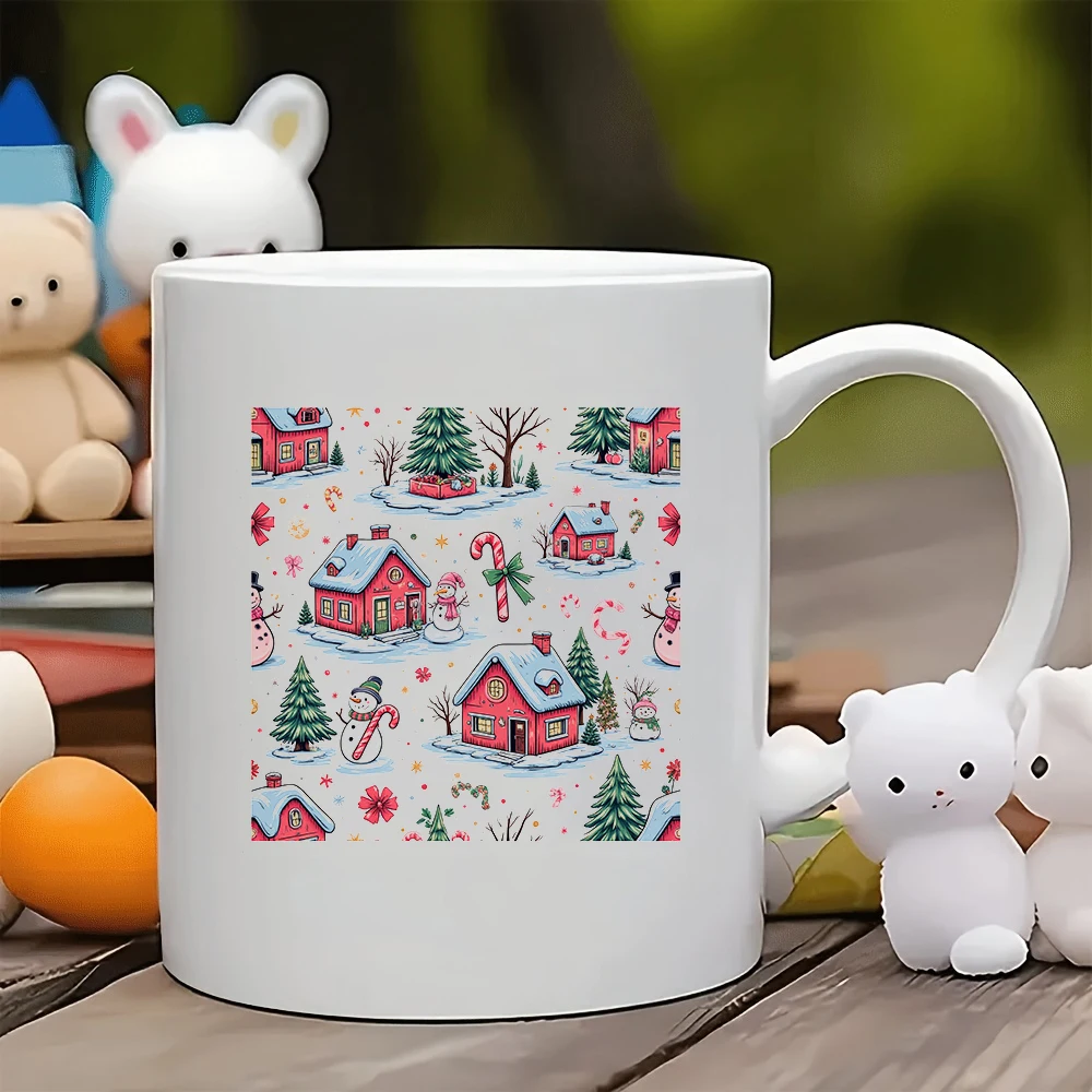 

11oz Coffee Cup Set with Cartoon Christmas Snowscape and Adorable Snowman Puppy Perfect Family Office Gift for Kids Water Bot