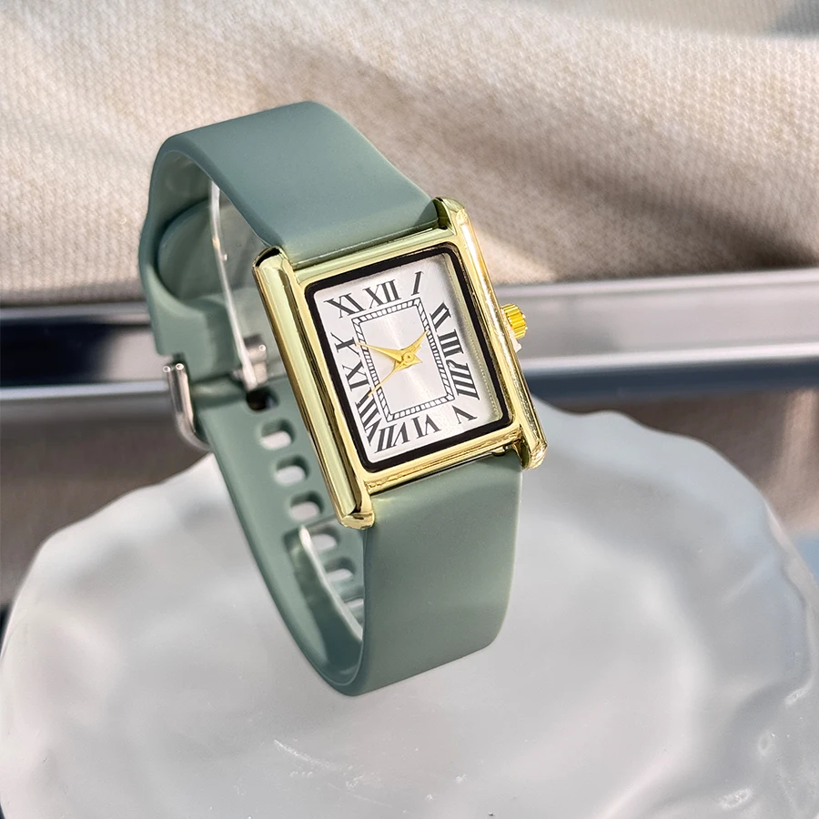 Classic square alloy case Romar number dial smooth macaron silicone strap fashionable student ladies' quartz watch
