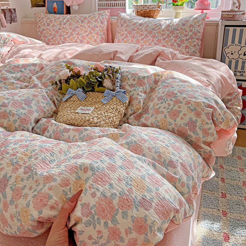 Double-layer Gauze Duvet Cover Single/Queen/King Flower Printed Housse De Couette Skin-friendly Funda Nordica 150 Cama 이불커버