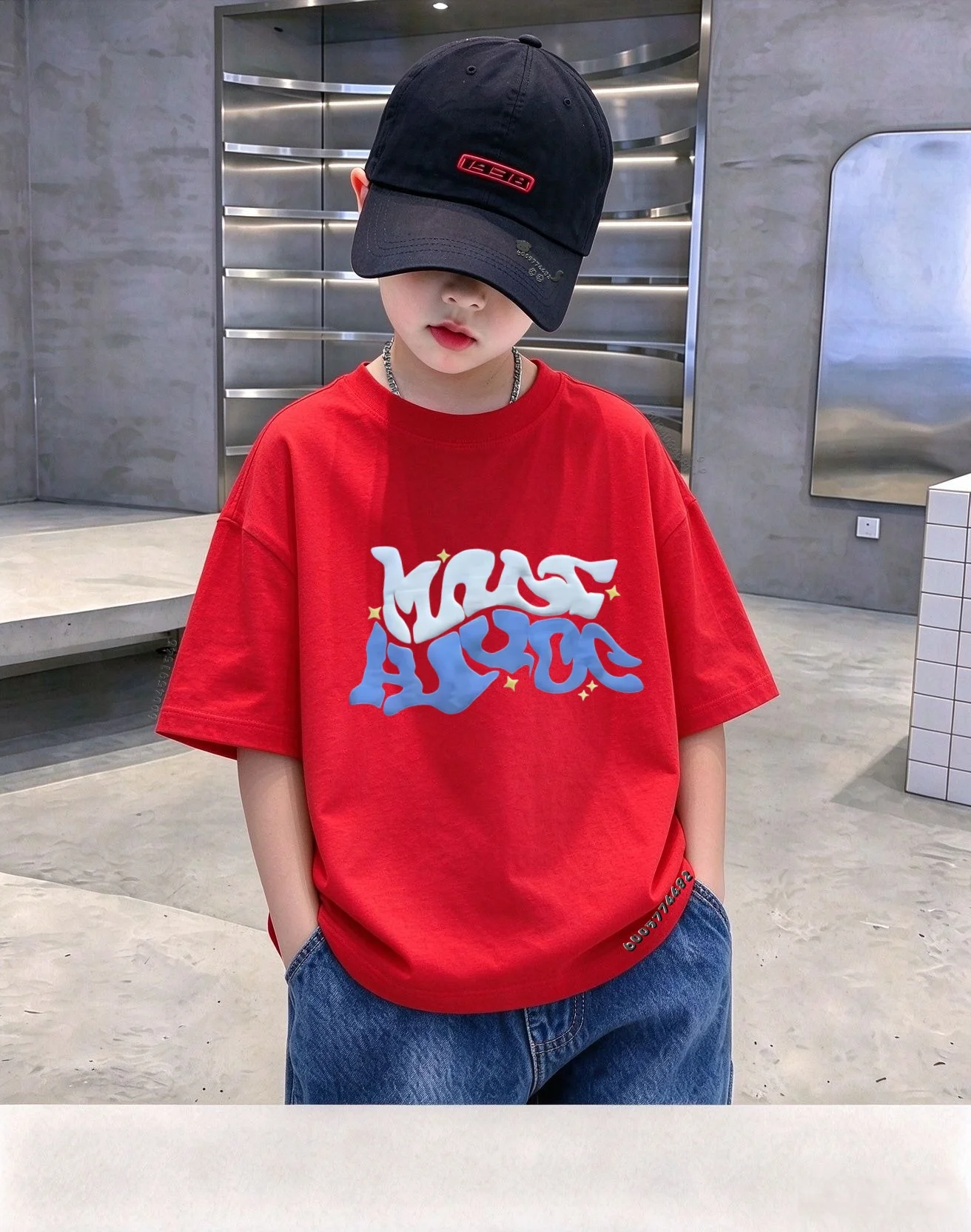 Kids Spring Summer Short Sleeve 100% Cotton T Shirt, 3D Effect Letter Print Casual Soft Breathable Comfortable O-neck Top