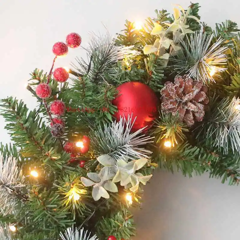 Christmas Vine Circle Foam Red Fruit PE Leaf Decoration Wreath Natural Pine Cone Door Head Pendant