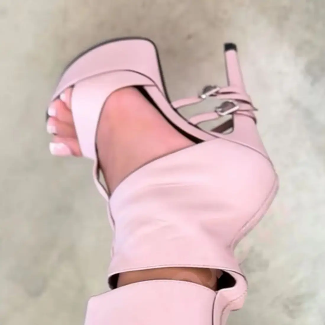 

Women's Bright Multi-Strap Knee High Boot 2026 Open Toe Cutout Stiletto Platform Heels Fashion Buckle Strap Party Sandal Boots