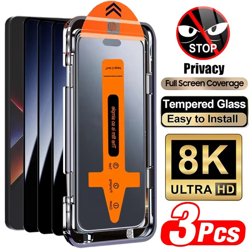 

Easy To Install Privacy Tempered Glass For iPhone 17 Pro Max 16 15 13 11 12 14 16e Air 8 7 Plus Mini XS XR SE Screen Protector