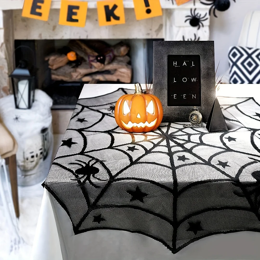 Halloween Decor Bundle for Home, Party, Kitchen Spider Web Table Runners & Halloween Banner & Mantel Scarf & 36 PCS 3D Bat Stick