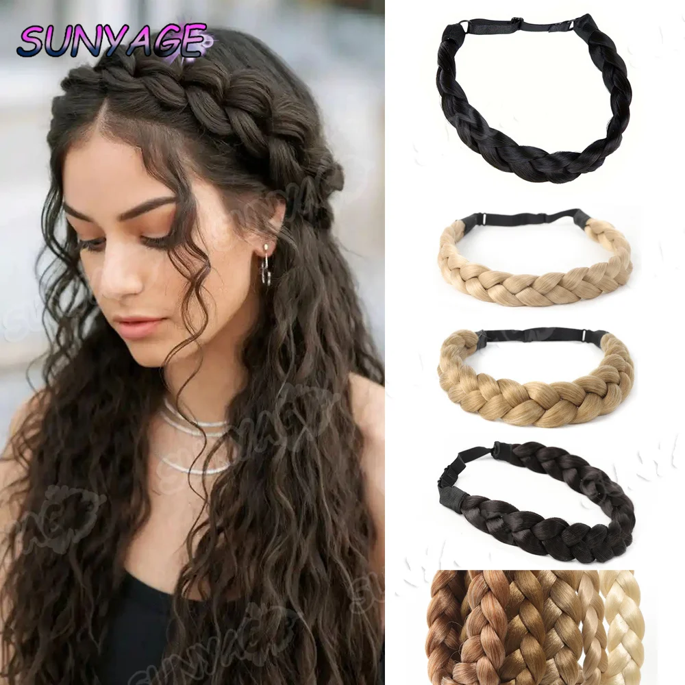 

SUNYAGE Braided Synthetic Hair Headband Braided wig Simple hair accessories for women's daily decoration Adjustable headband
