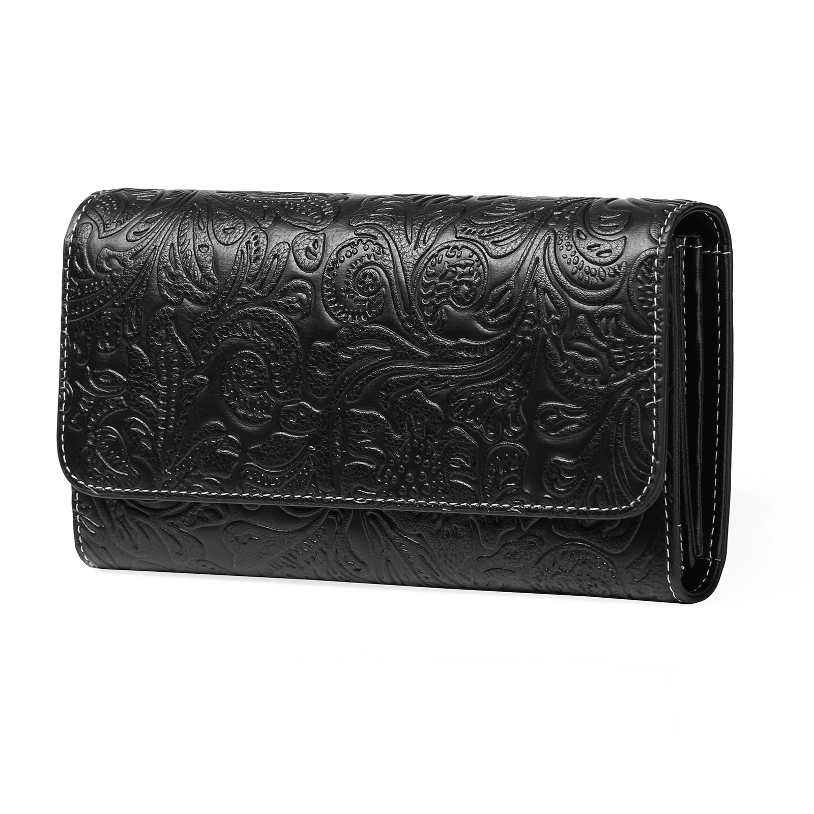 Nieuwe lange drievoudige damesportemonnee met reliëfpatronen, trendy en modieuze portemonnee, clutch met grote capaciteit voor buitenlandse handel