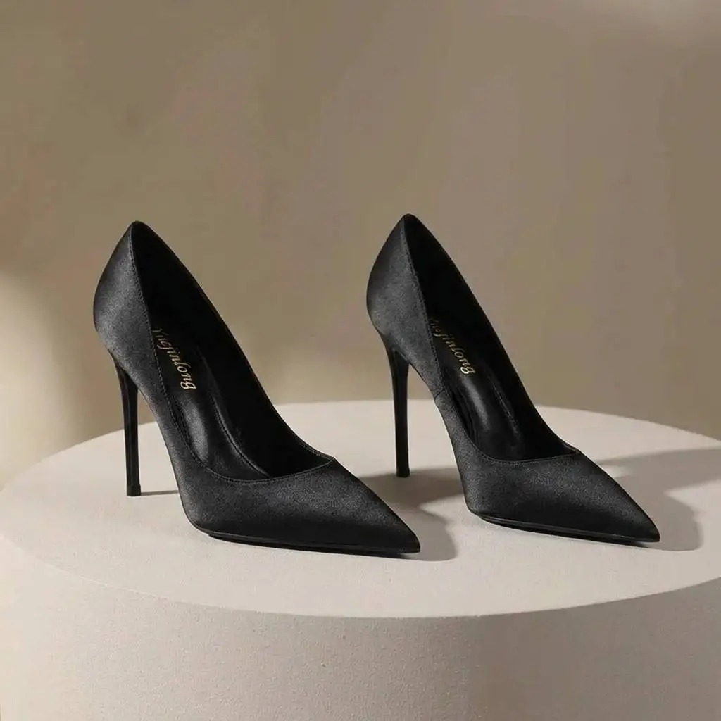 TOMONYE French Satin High Heels - Sexy Pointed Toe Stiletto Pumps, Elegant Socialite Professional Shoes, Plus Size 34-45