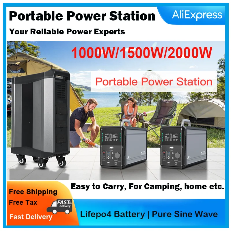 

Lifepo4 Battery, Pure Sine Wave,1000W/1500W/2000W Portable Power Station, 50Hz/60Hz 220V/110V, Free Shipping