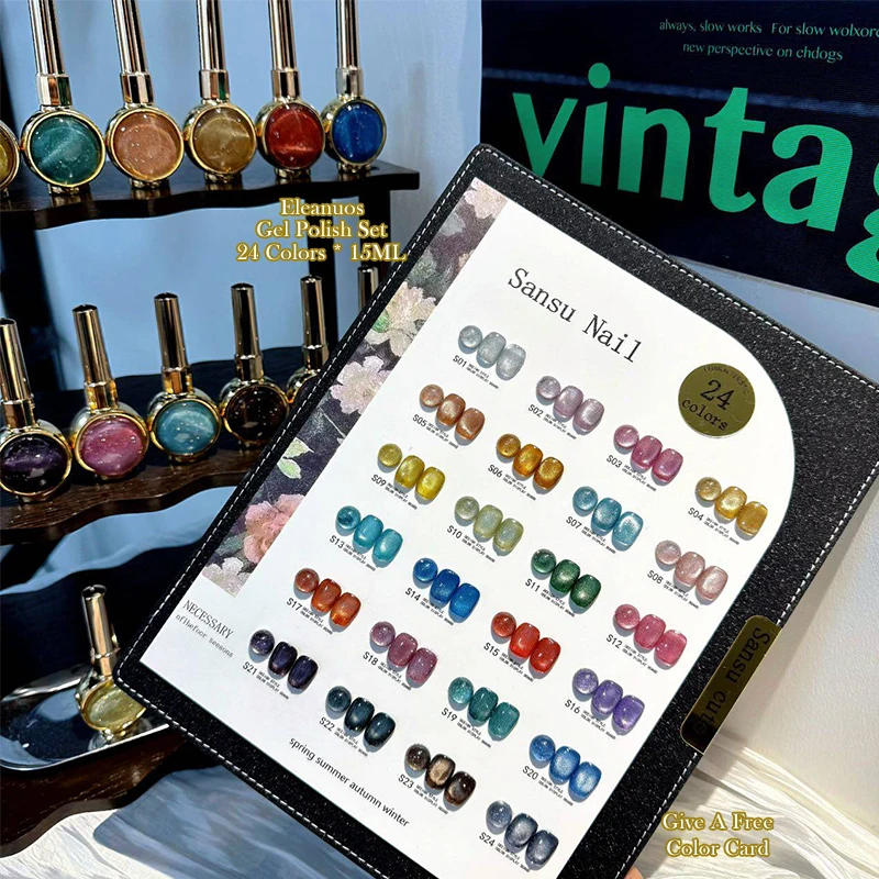 サンスネイル24色キャッツアイネイルジェルポリッシュオーロラ - Color Checker Card のレビューと価格