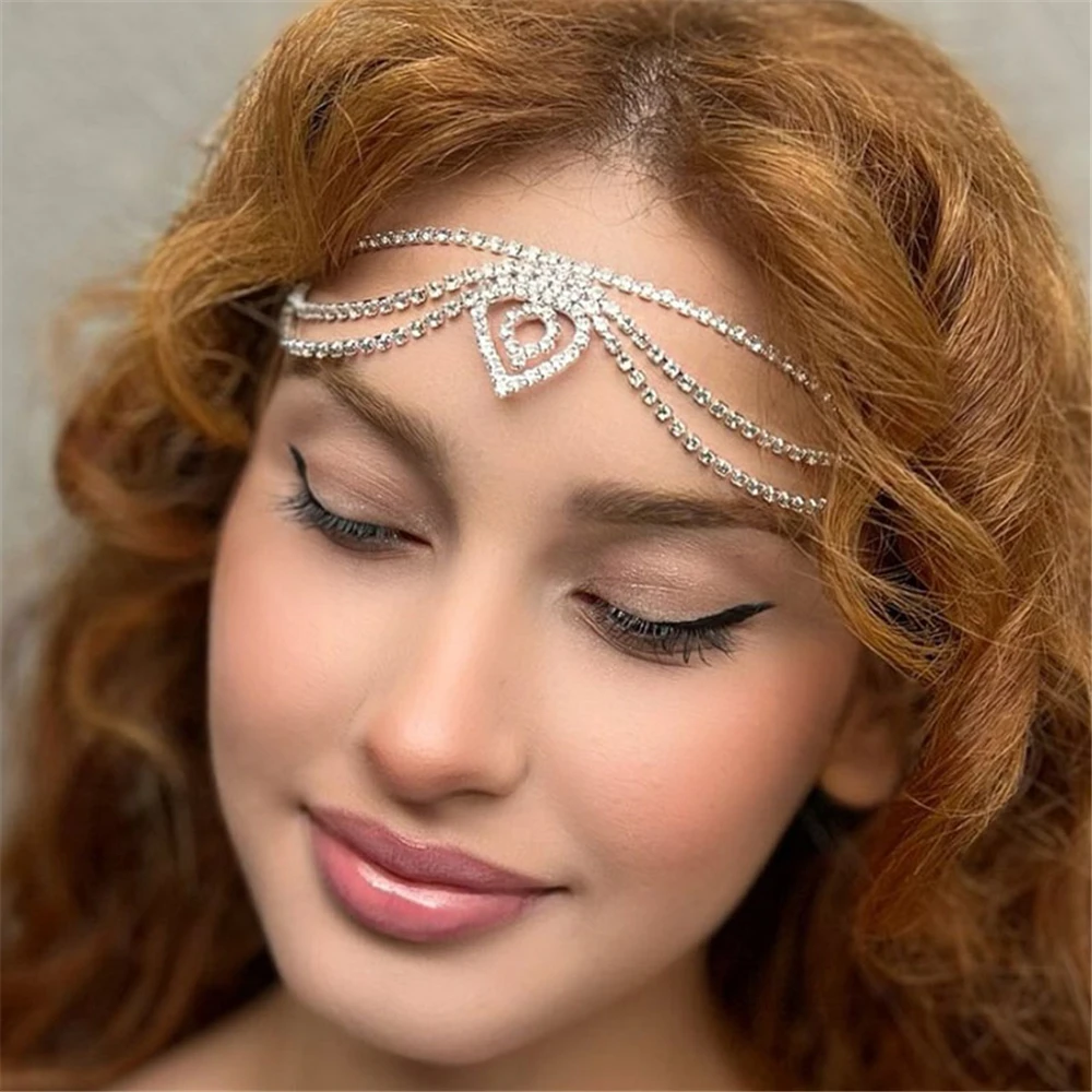 2023 New Fashion Bride's Forehead Hair Chain Rhinestone Wedding Jewelry Bling Crystal Headchain Indian Hair Accessories Gift