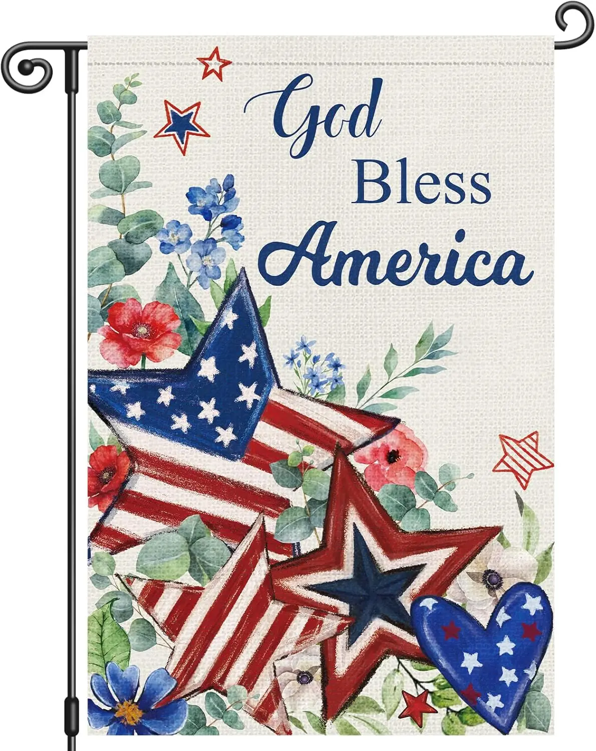 Heyfibro God Bless America Garden Flag 12x18 Inch Double Sided 4th of July Patriotic Garden Flags Independence Day Floral Re ZZM