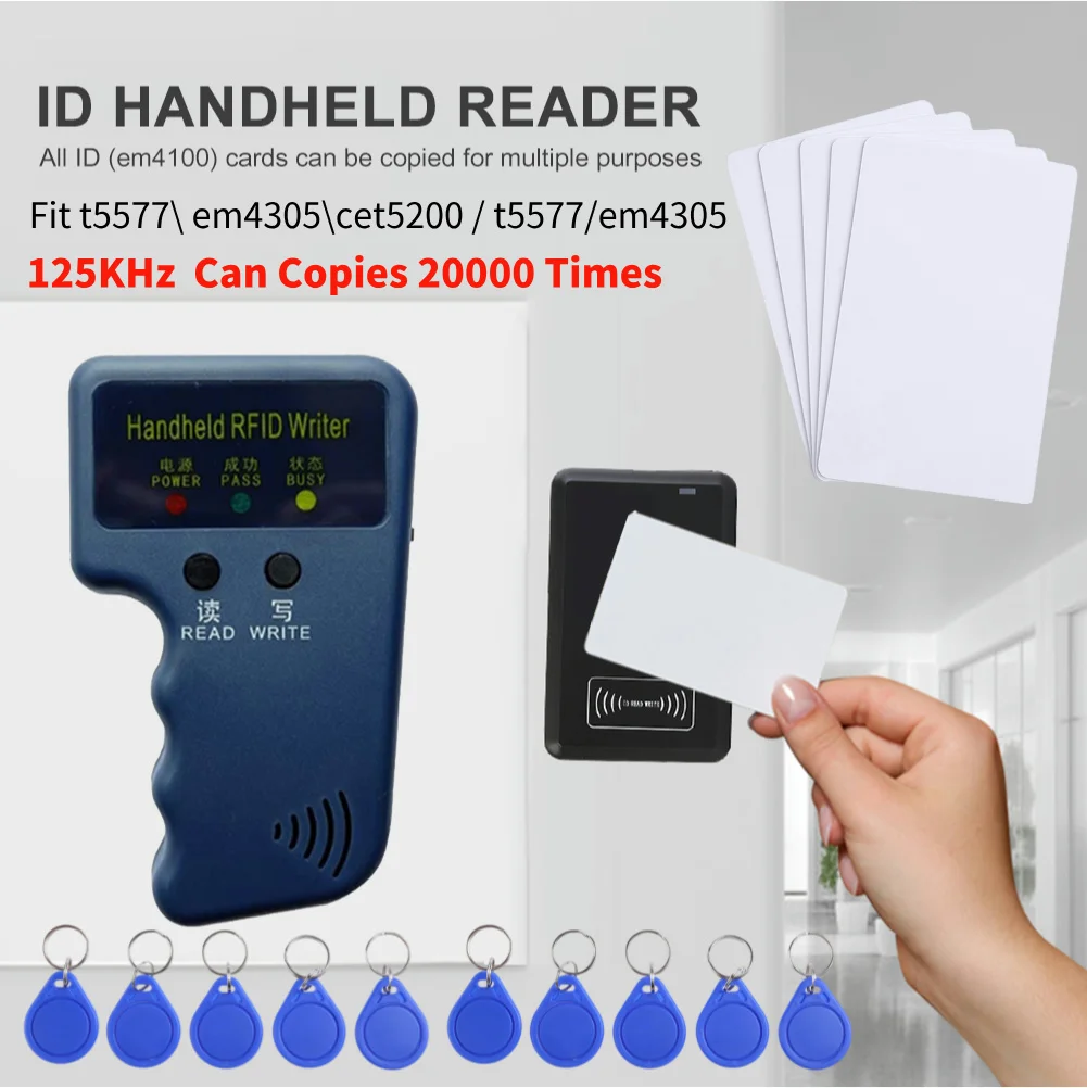 Handheld 125KHz RFID Duplicator Copier  ID Writer Programmer Reader + Keys+ Keychain Access Control Card Reader
