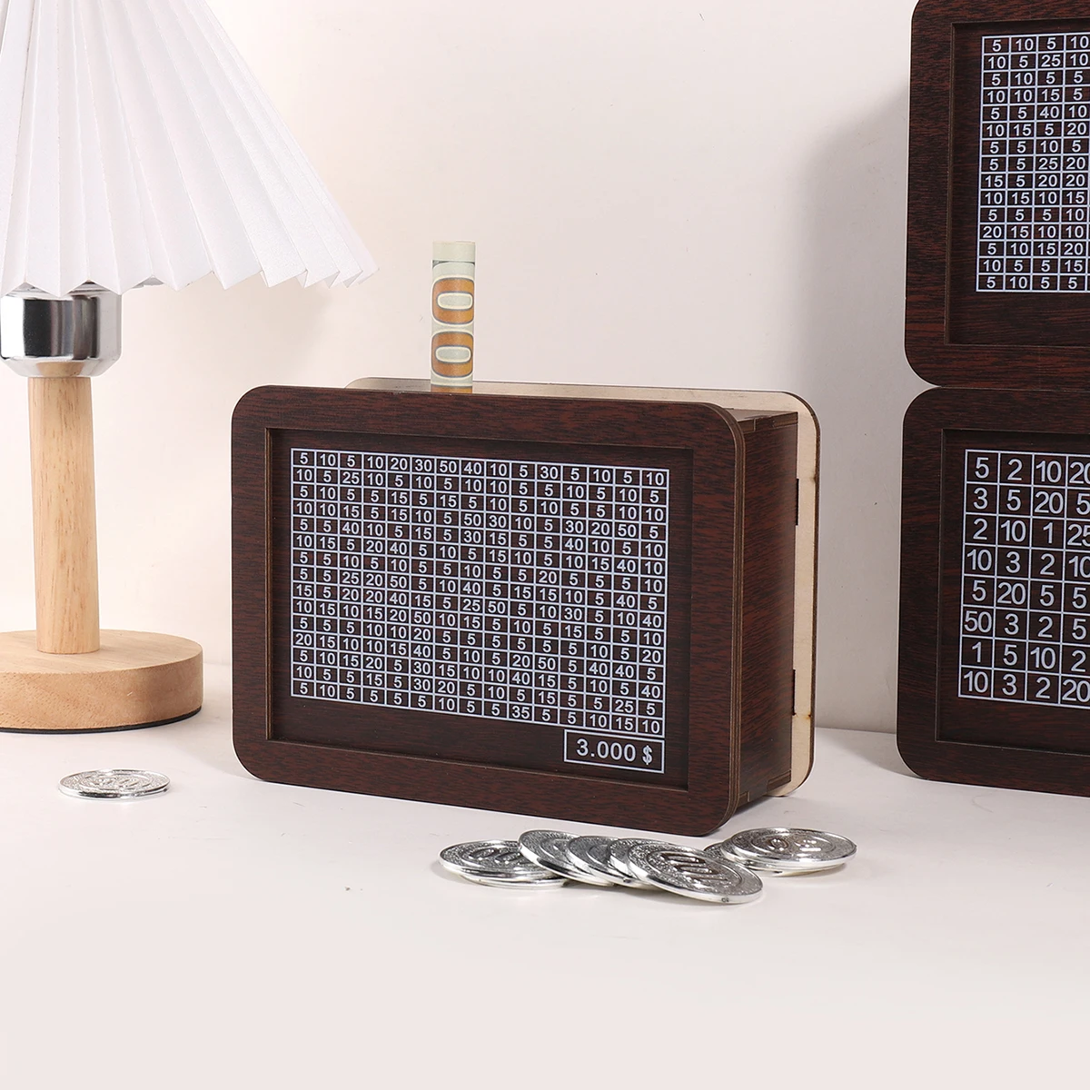 Retro-Holz-Spardose mit Sparzielo-Zähler, wiederverwendbare handgefertigte Spardose, Münzbehälter, Aufbewahrungsbox
