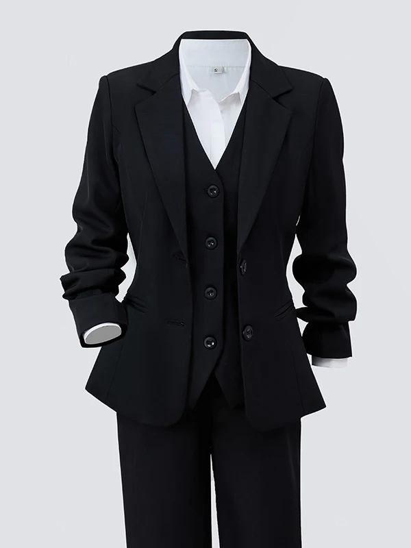 

Black Formal Suit Set for Women High End Hotel Front Desk Reception Workwear Professional Tailored Clothing Commute Style