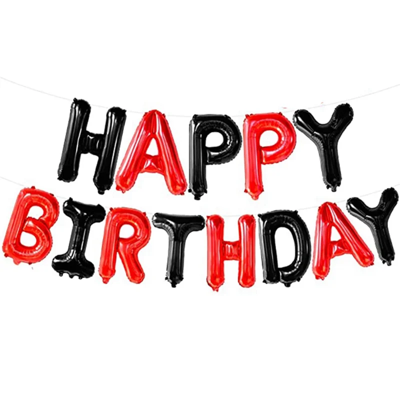 N37R_Black and Red Happy Birthday Banner Balloons - 16 Inch